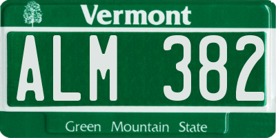 VT license plate ALM382