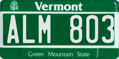 VT license plate ALM803