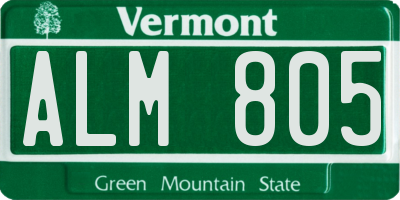 VT license plate ALM805