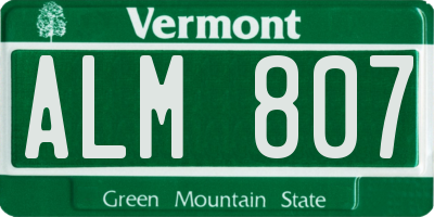 VT license plate ALM807