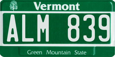 VT license plate ALM839