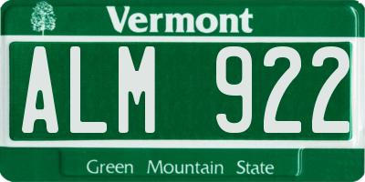 VT license plate ALM922