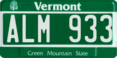 VT license plate ALM933