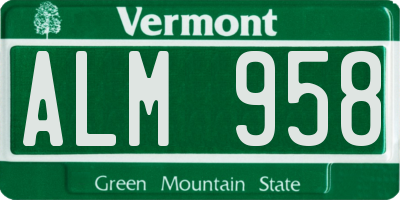 VT license plate ALM958