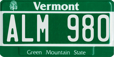 VT license plate ALM980