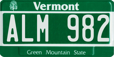 VT license plate ALM982