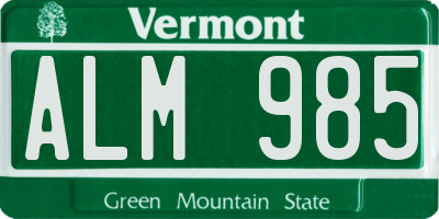 VT license plate ALM985