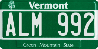 VT license plate ALM992