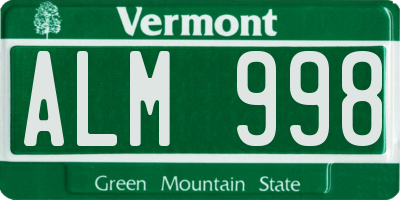 VT license plate ALM998
