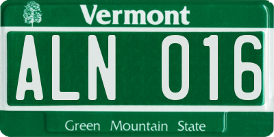 VT license plate ALN016