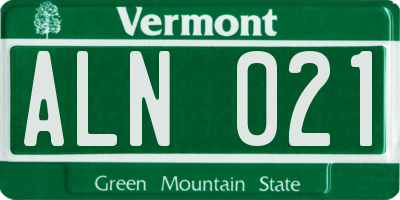 VT license plate ALN021