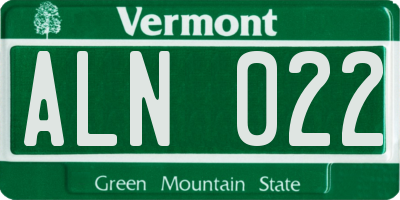VT license plate ALN022