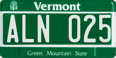 VT license plate ALN025