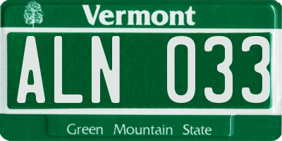 VT license plate ALN033