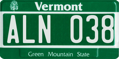 VT license plate ALN038