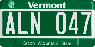 VT license plate ALN047