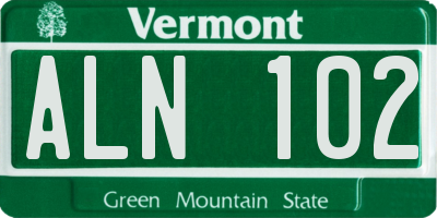 VT license plate ALN102