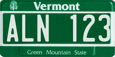 VT license plate ALN123