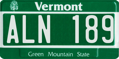 VT license plate ALN189