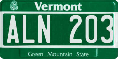 VT license plate ALN203