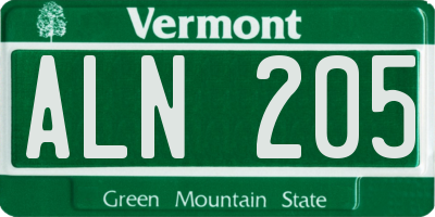 VT license plate ALN205