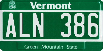 VT license plate ALN386