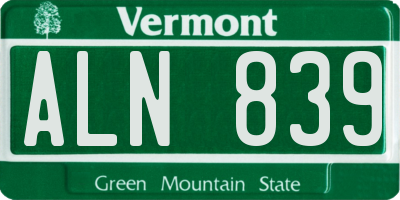 VT license plate ALN839