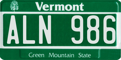 VT license plate ALN986