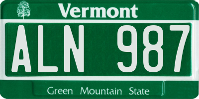 VT license plate ALN987