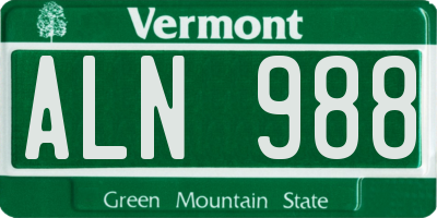 VT license plate ALN988