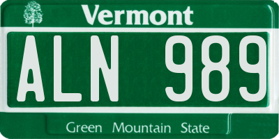 VT license plate ALN989