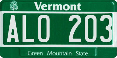 VT license plate ALO203