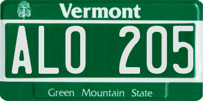 VT license plate ALO205