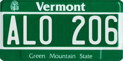 VT license plate ALO206