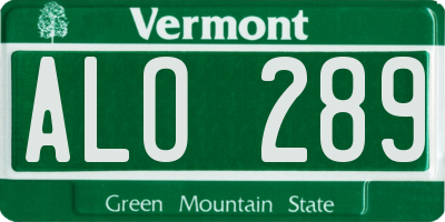 VT license plate ALO289