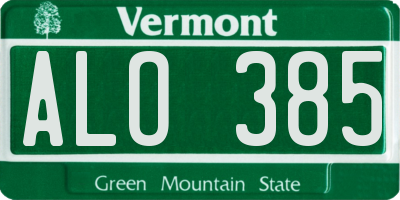VT license plate ALO385