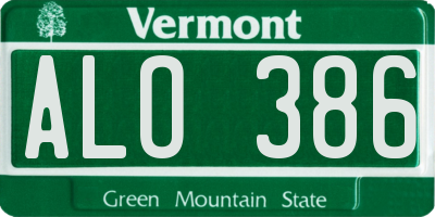 VT license plate ALO386