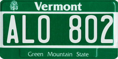 VT license plate ALO802