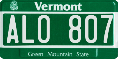 VT license plate ALO807