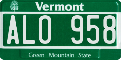 VT license plate ALO958