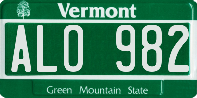 VT license plate ALO982
