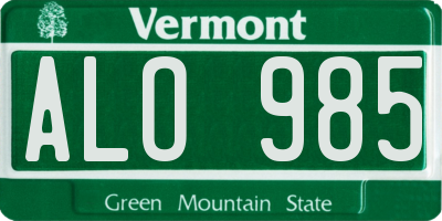 VT license plate ALO985