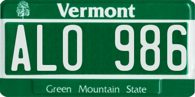 VT license plate ALO986