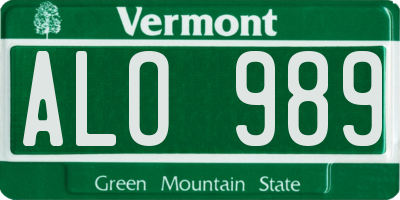 VT license plate ALO989