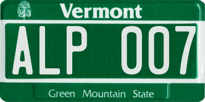 VT license plate ALP007