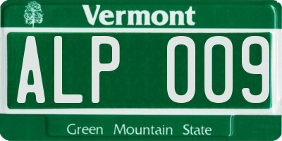 VT license plate ALP009