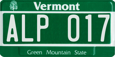 VT license plate ALP017