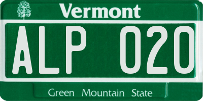 VT license plate ALP020