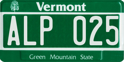 VT license plate ALP025