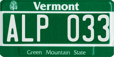 VT license plate ALP033
